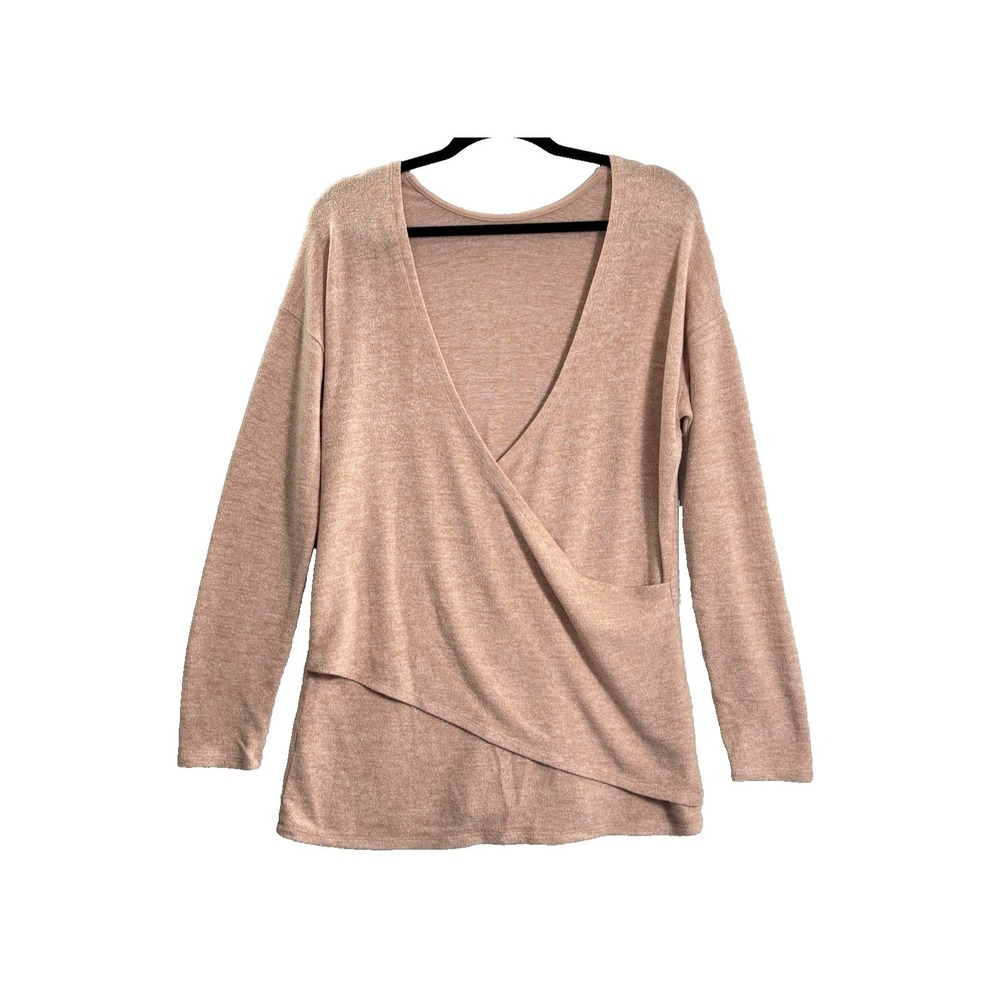 J CREW Women V Neck Long Sleeve Faux Wrap Pullover Sweater Sz M Peach 9a-10